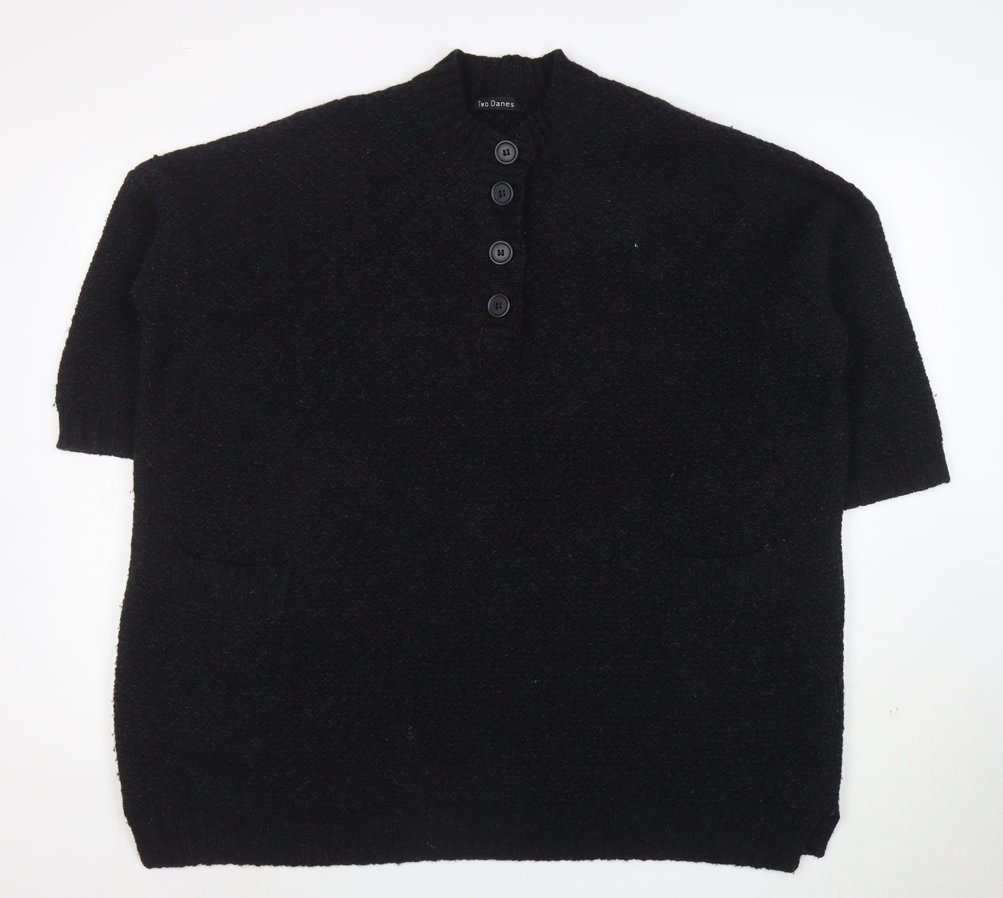 Two Danes Women's Black Lambswool Henley Jumper Size M
