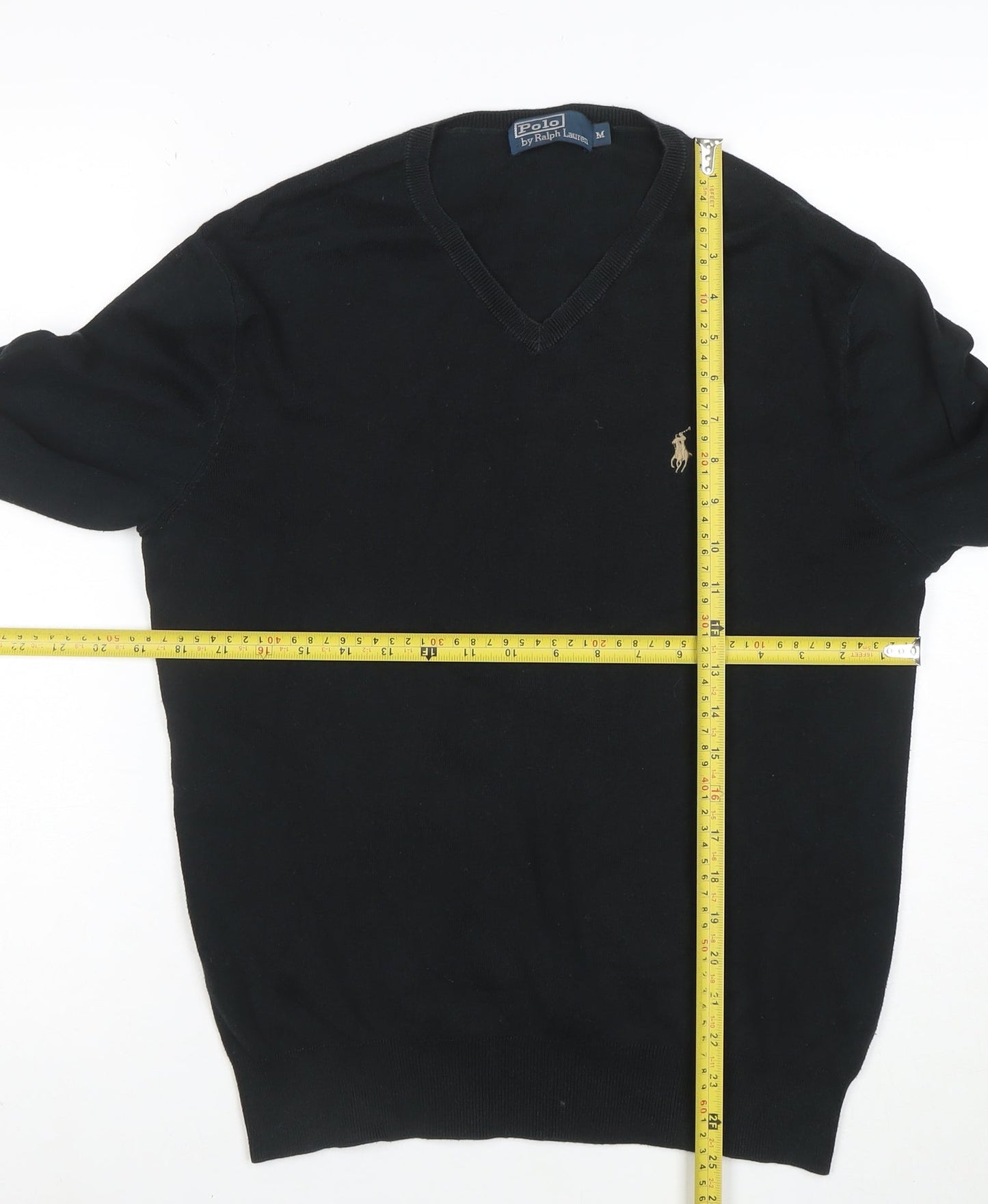Ralph Lauren Men's Black V-Neck Cotton Jumper Size M
