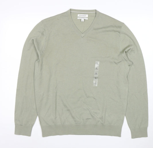 Marks and Spencer Men’s Green Merino Wool V-Neck Jumper L