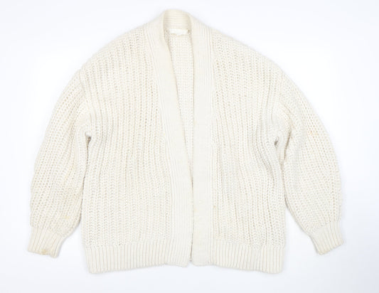 H&M Women Ivory Chunky Knit Cardigan M Relaxed Fit Wool Blend