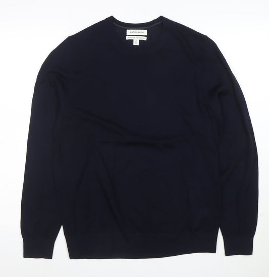 Marks and Spencer Men’s Navy Blue Merino Wool Crew Neck Jumper M