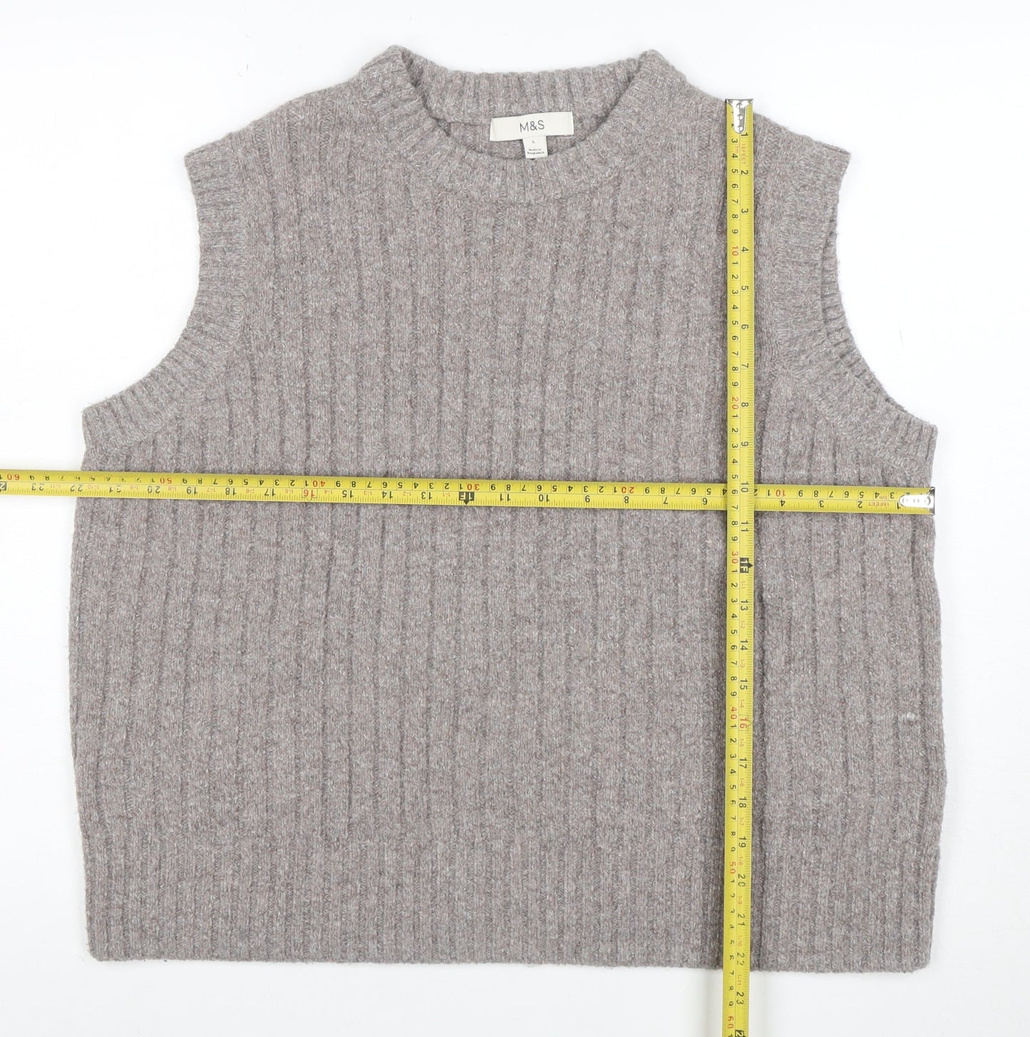 Marks and Spencer Women’s Beige Wool Knit Sleeveless Mock Neck Vest L