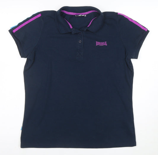 Lonsdale Women's Blue Polo Shirt Size 16 Collared Short Sleeve Top