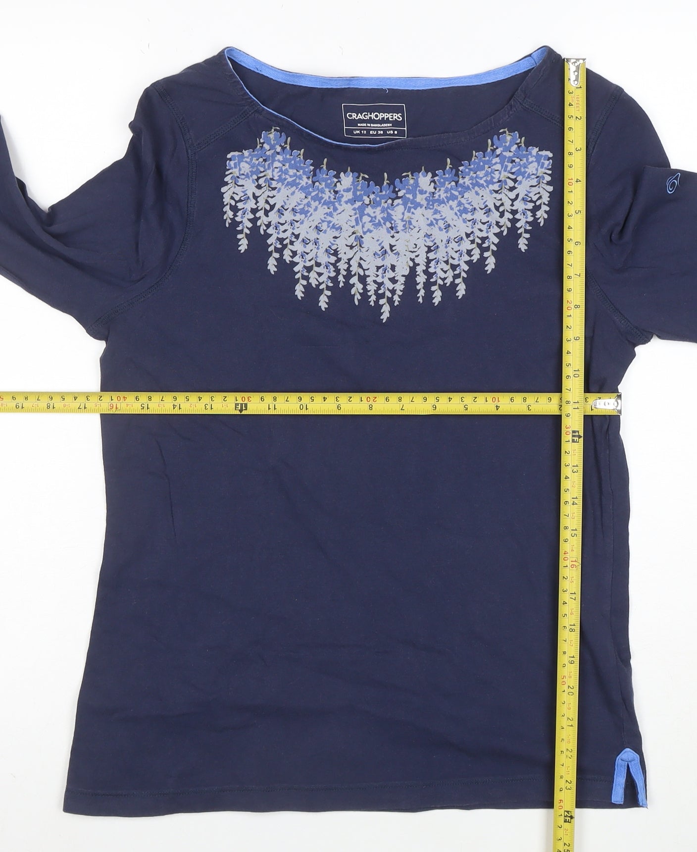 Craghoppers Women's Blue Floral Long Sleeve Cotton T-Shirt UK 12