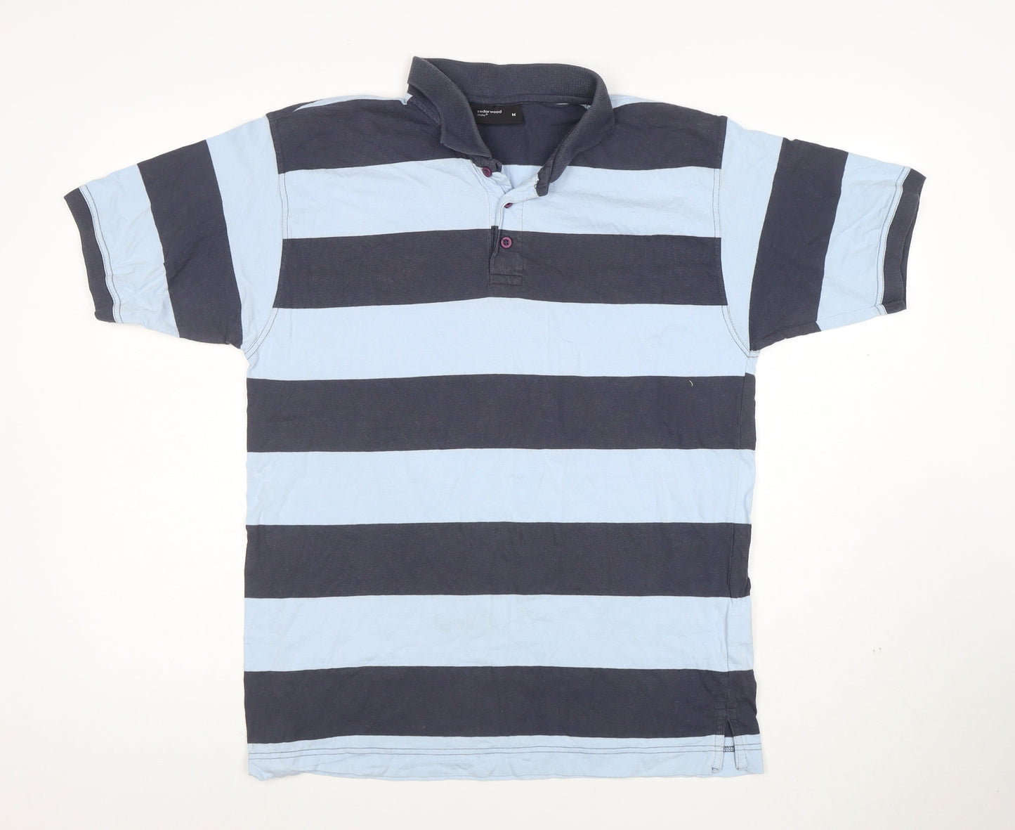Cedarwood State Men's Blue Striped Cotton Polo Shirt Size M