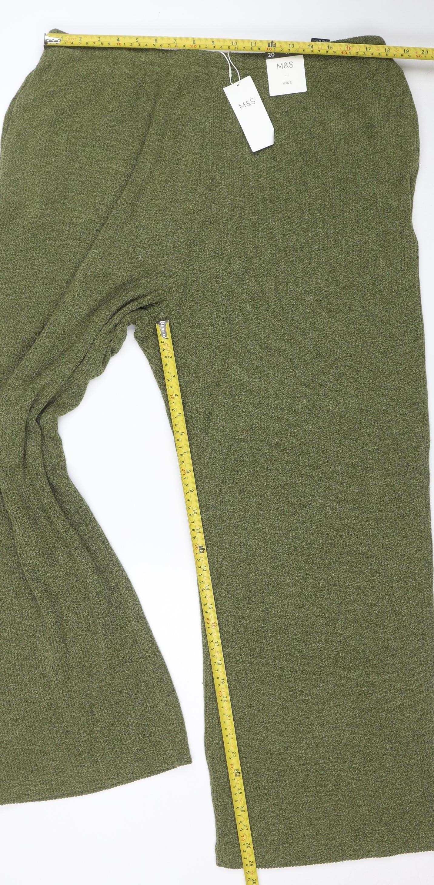 Marks and Spencer Women's Green Size 20 Wide-Leg Knit Trousers