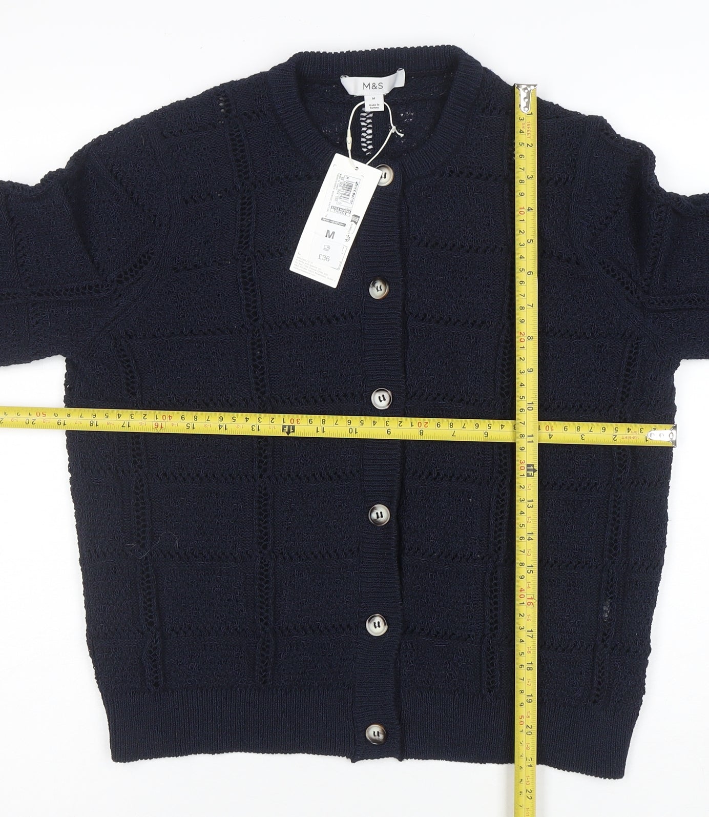 Marks and Spencer Women Blue Knit Cardigan M Regular Fit