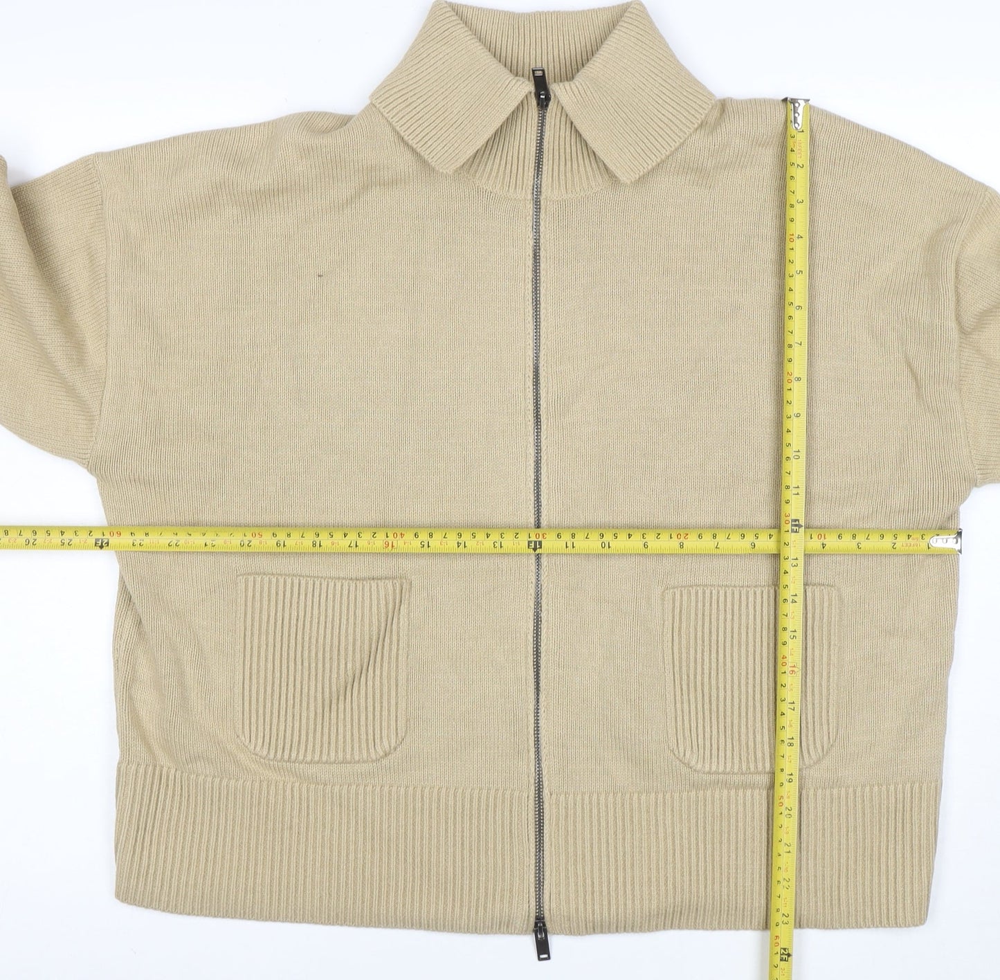 Marks and Spencer Women Beige XL Full Zip Collared Cotton Jumper