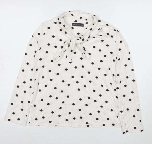 Marks and Spencer Women’s White Polka Dot Bow Neck Long Sleeve Blouse Size 10