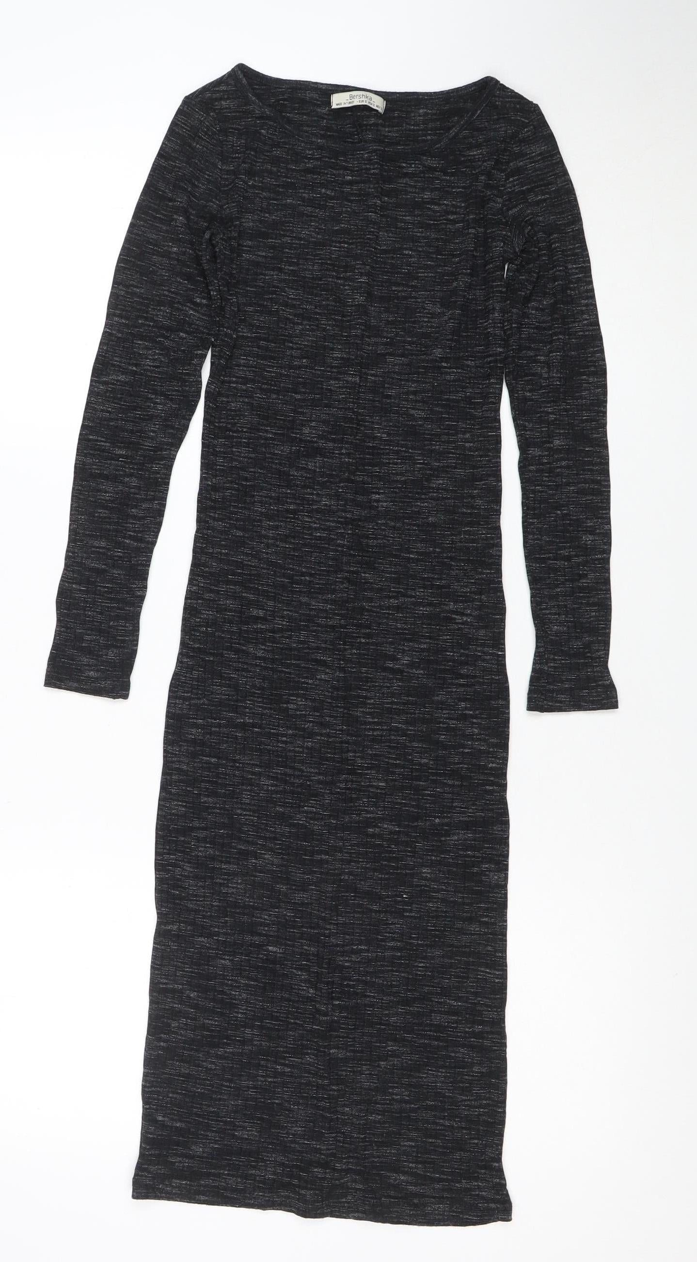 Bershka Women Black Long Sleeve Long Bodycon Dress Size S