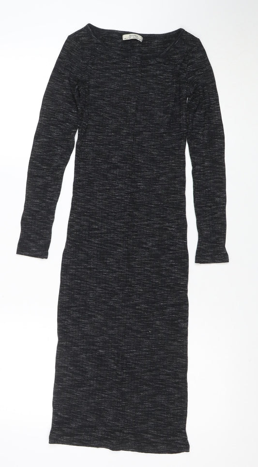 Bershka Women Black Long Sleeve Long Bodycon Dress Size S