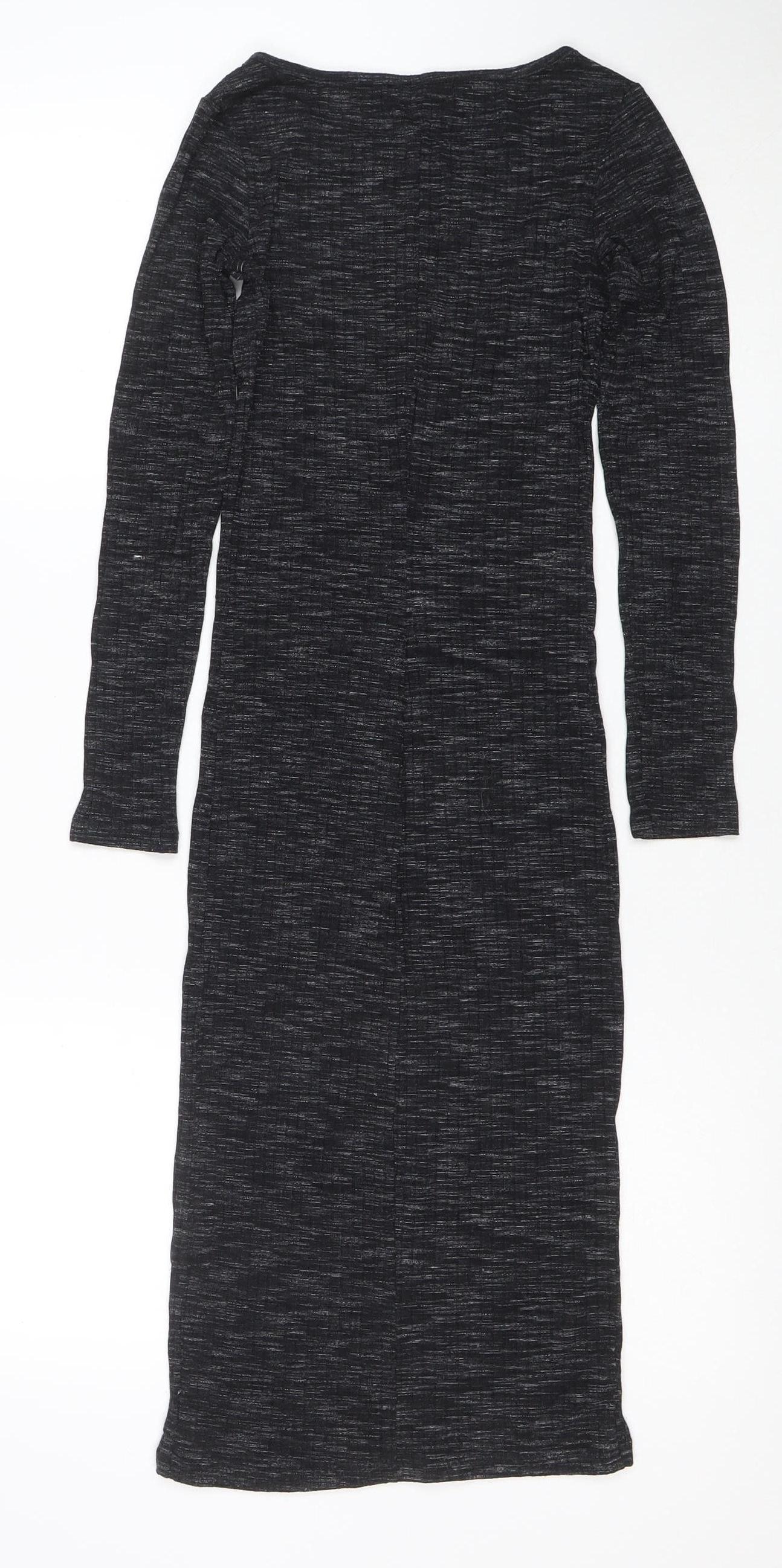 Bershka Women Black Long Sleeve Long Bodycon Dress Size S