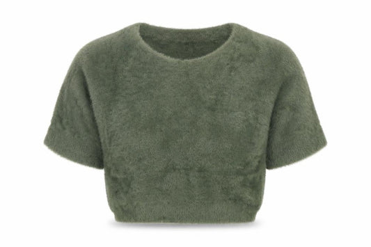 Luisa Ricci Women's Green Mohair Knit Cropped Blouse Size M