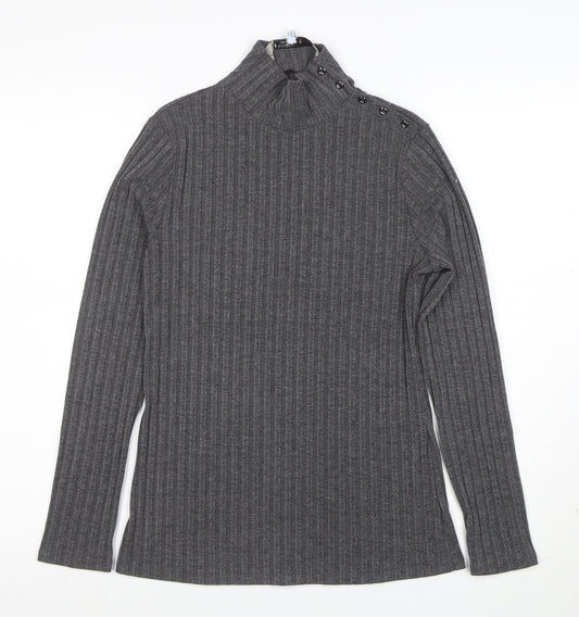 Principles by Ben de Lisi Petite Women's Grey Roll Neck Button Knit Top Size 12