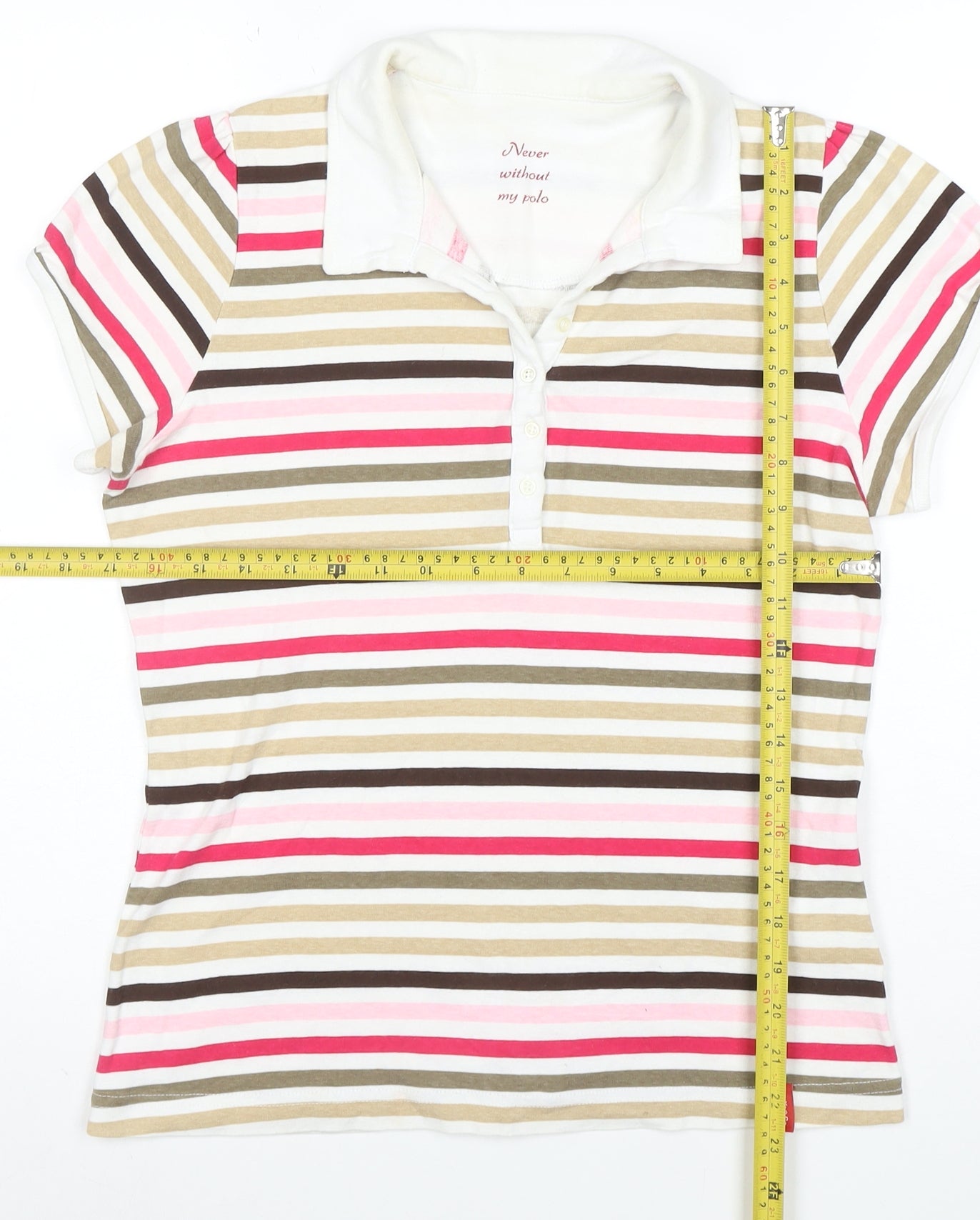 Yessica Women’s Multicoloured Striped Cotton Polo Shirt Size L