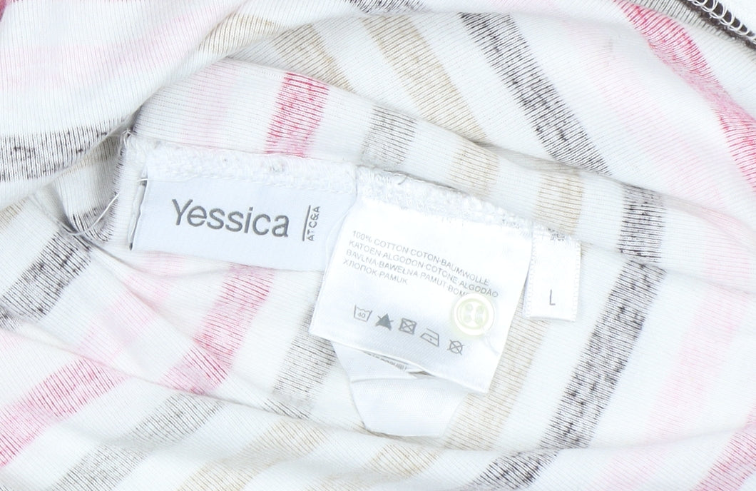 Yessica Women’s Multicoloured Striped Cotton Polo Shirt Size L