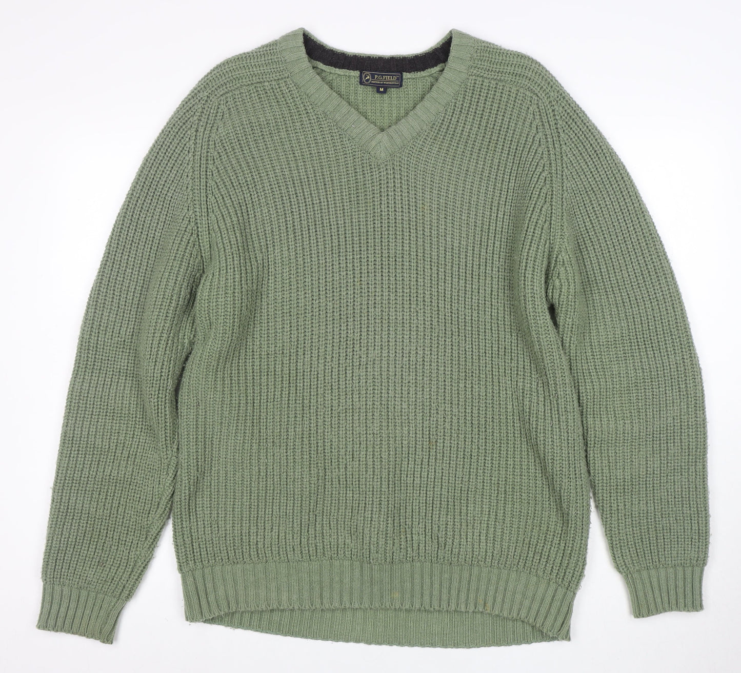 P.G. Field Men's Green Chunky Knit V-Neck Jumper Size M