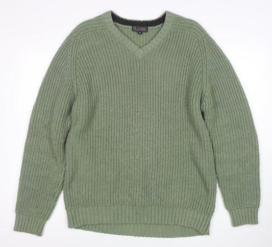 P.G. Field Men's Green Chunky Knit V-Neck Jumper Size M