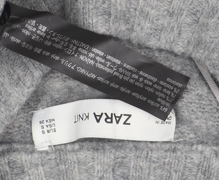 Zara Women Grey High Neck Knit Jumper Size S