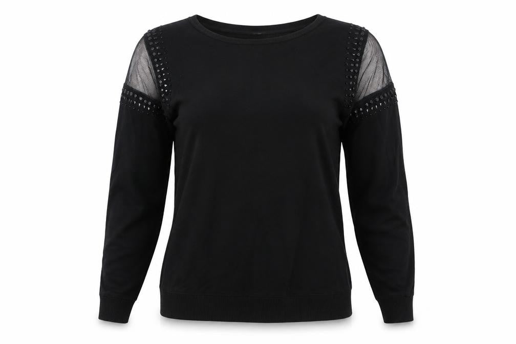 Wallis Women Black Beaded Cold Shoulder Long Sleeve Blouse Size 12