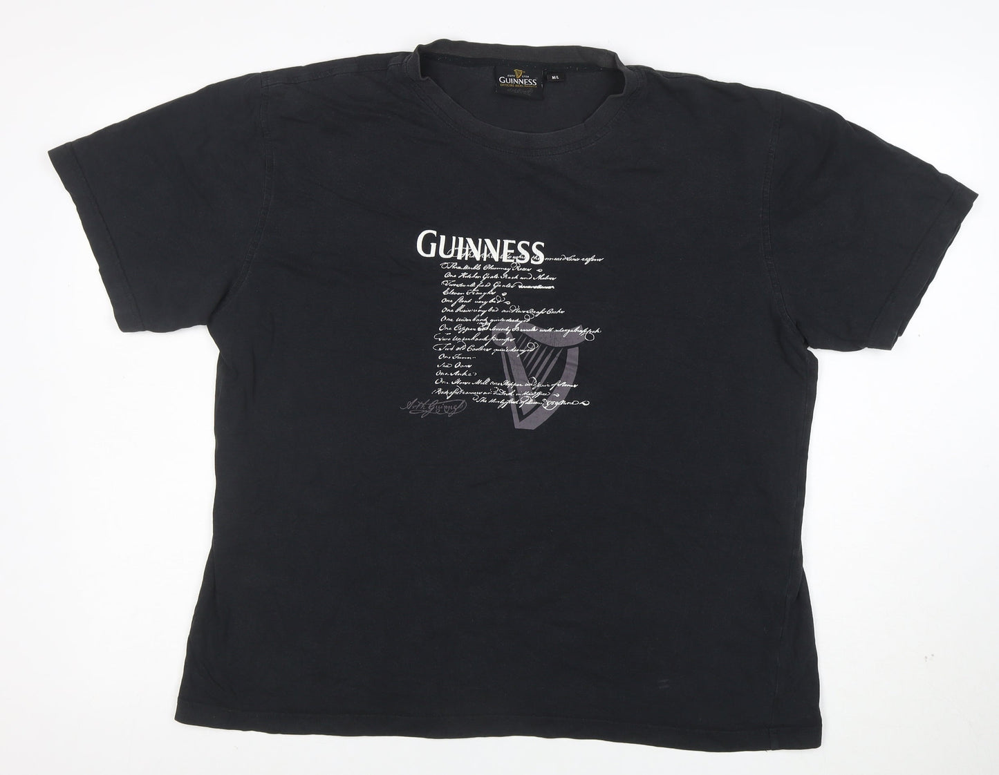 Guinness Men's Black Graphic Beer Logo Cotton T-Shirt Size L