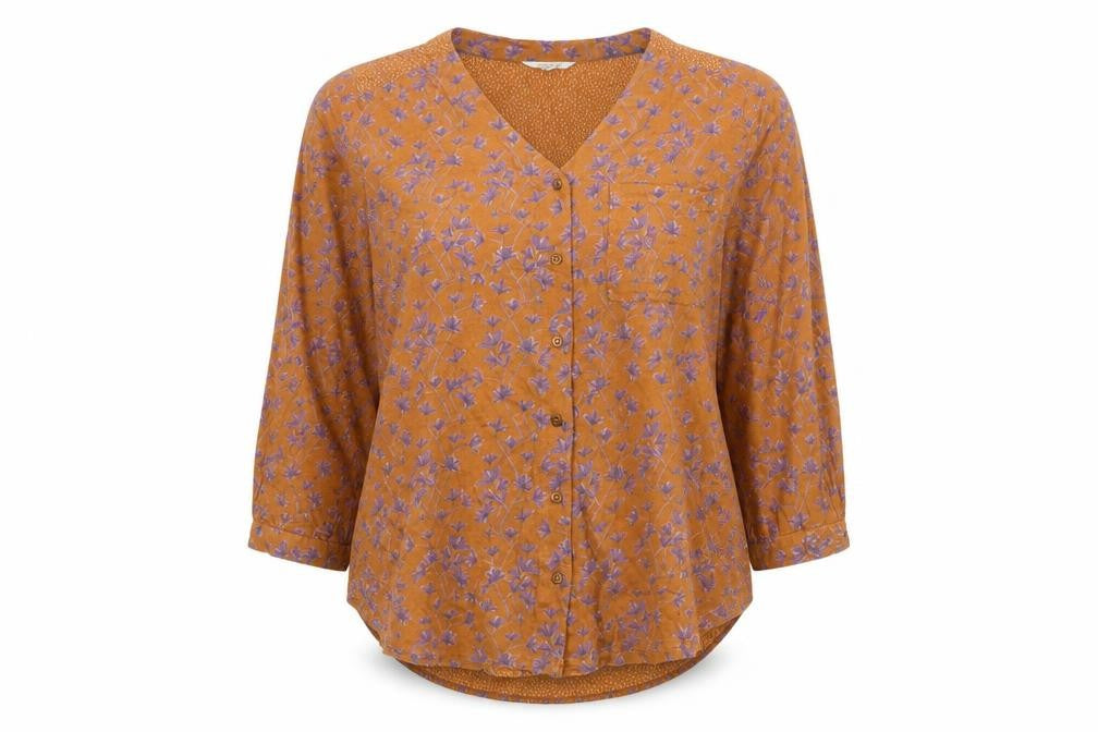 White Stuff Women Brown Floral Button-Up Tunic Top Size 10