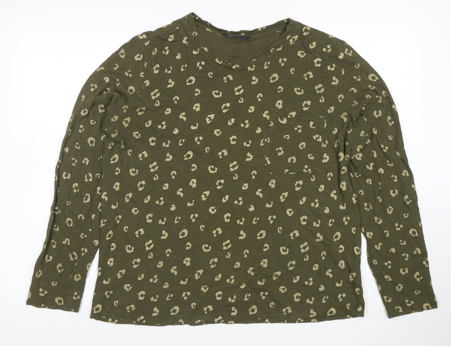 Marks and Spencer Women’s Green Animal Print Long Sleeve Cotton T-Shirt Size 14