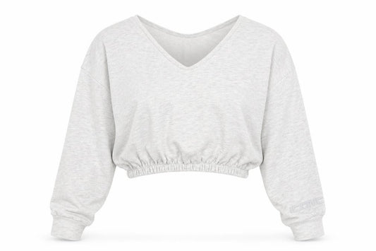Bershka Women Grey V-Neck Cropped Pullover Sweatshirt Size S
