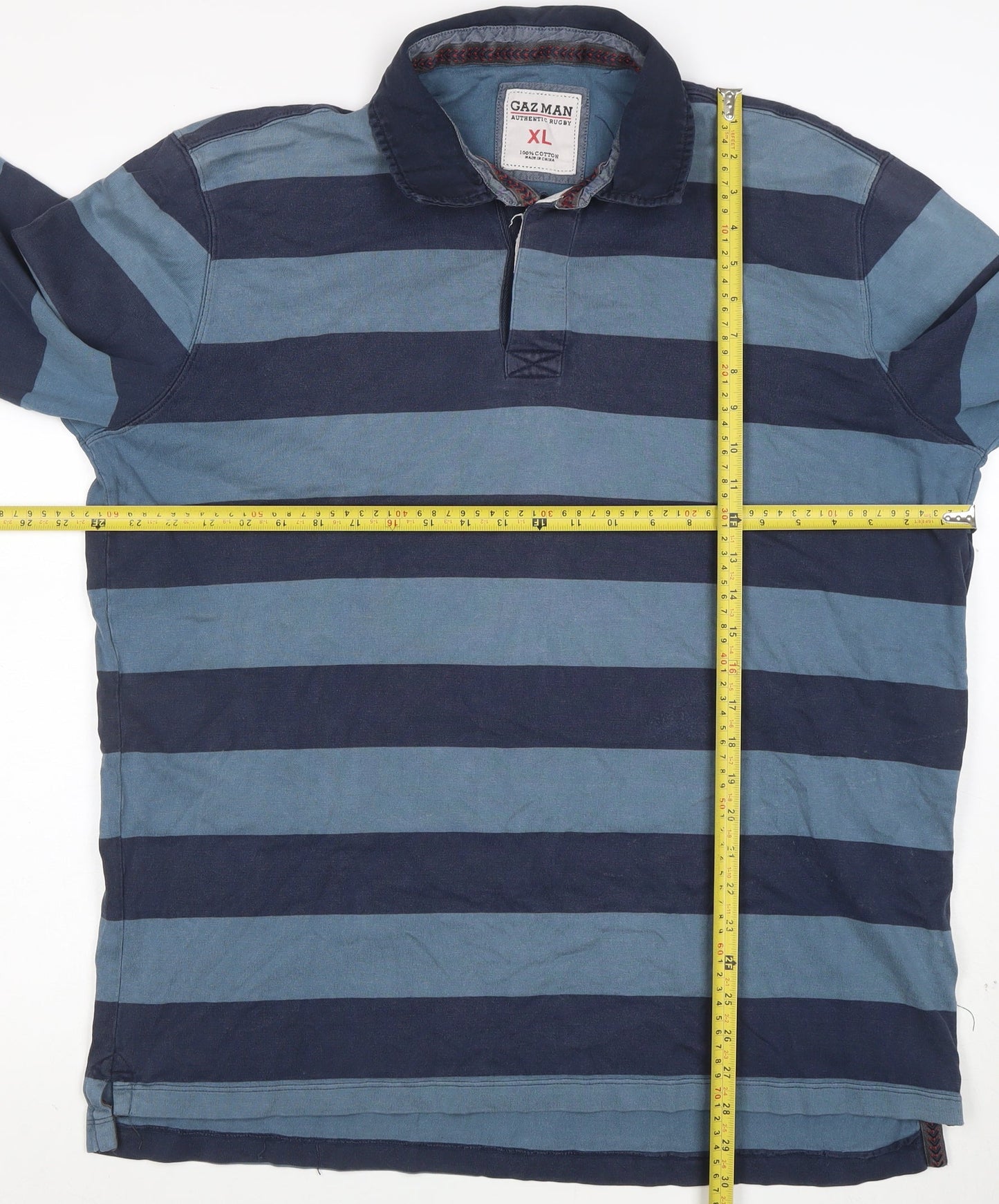 Gazman Men's Blue Striped Cotton Long Sleeve Rugby Polo XL