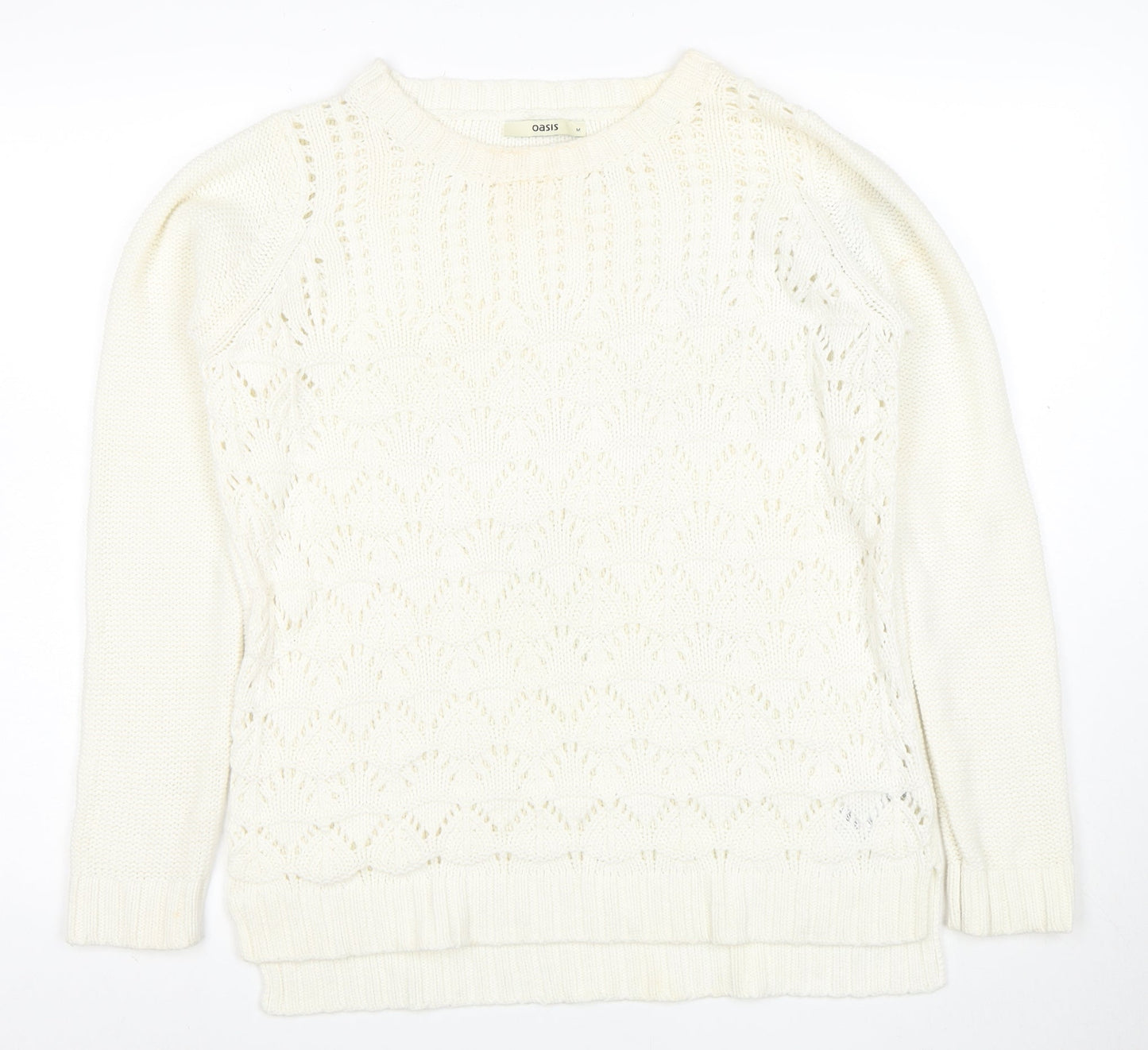 Oasis Women Ivory Knit Pullover Jumper M Classic Long Sleeve