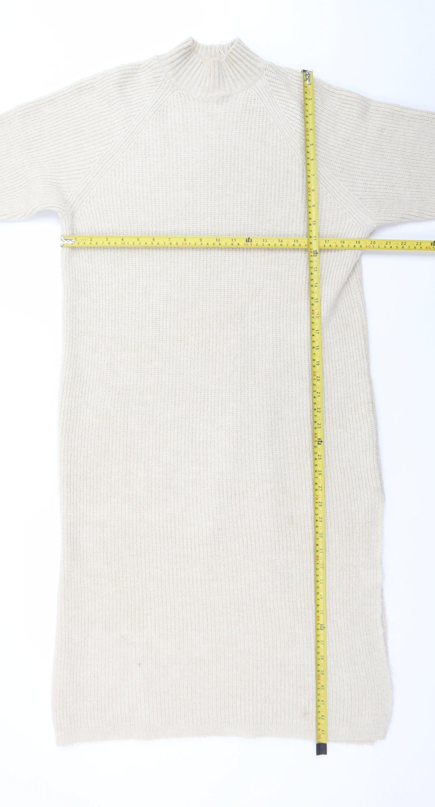 ONLY Women’s Beige Wool Knit Long Sleeve Jumper Dress M