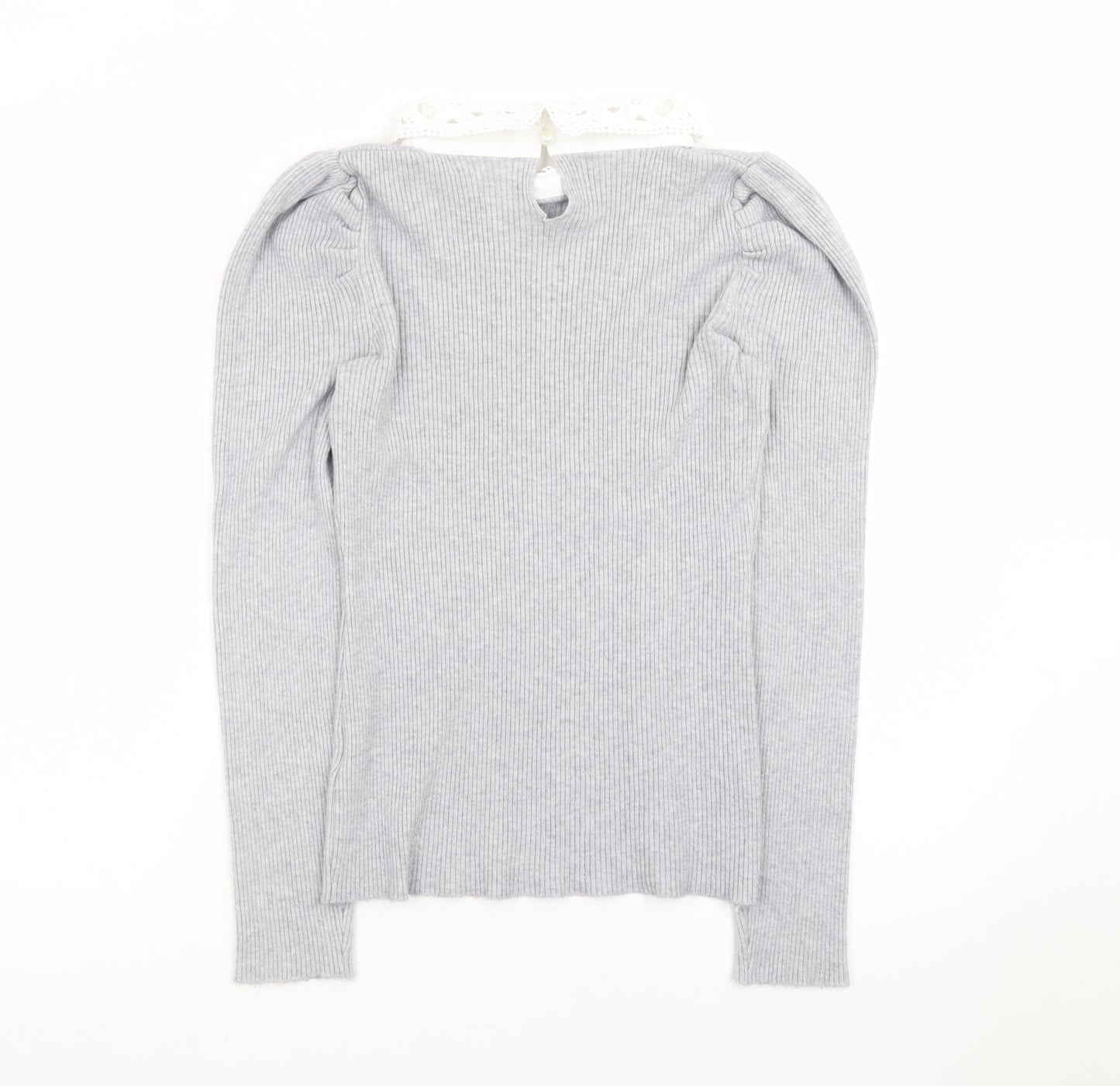 Quiz Women Grey Collared Lace Trim Slim Fit Long Sleeve Jumper