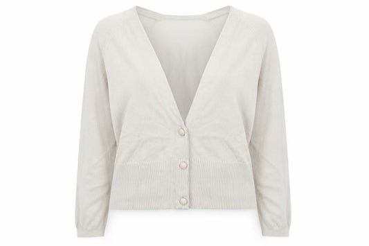 Front view of Principles Women Beige V-Neck Button Cardigan, size 14, Viscose Blend