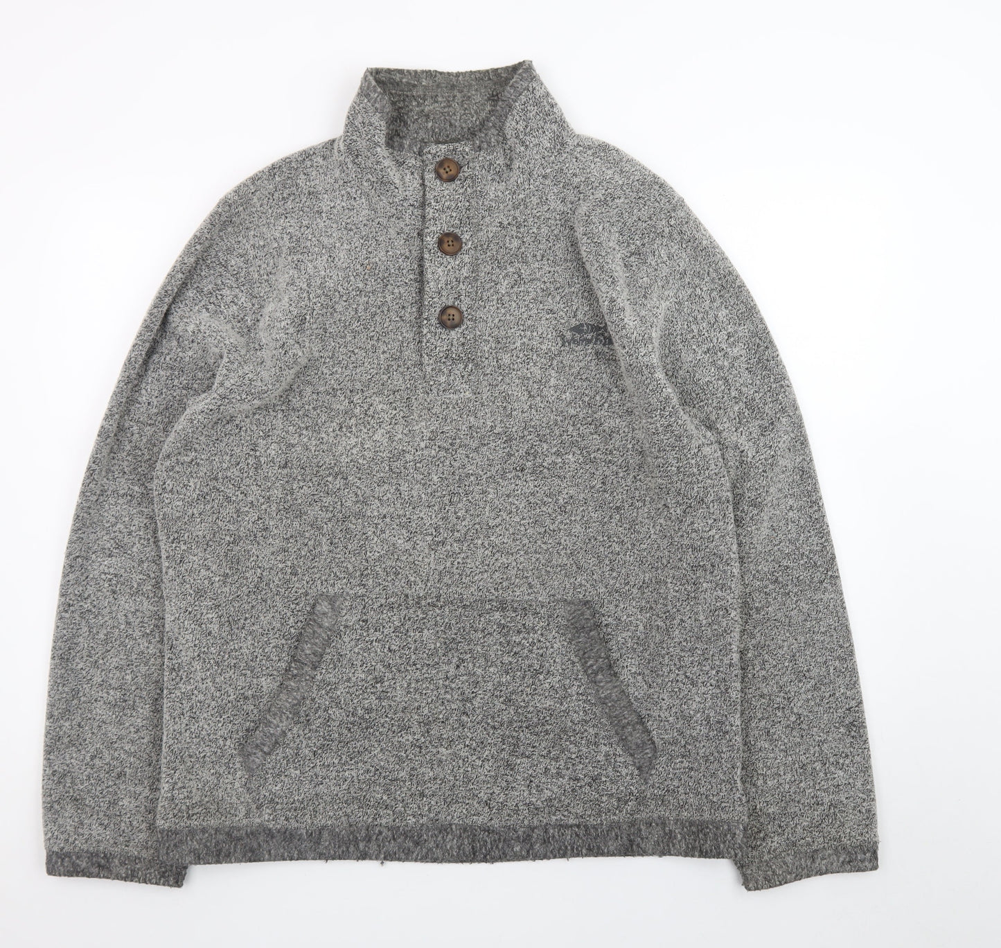 Weird Fish Mens Grey Henley Knit Jumper L High Neck Pullover