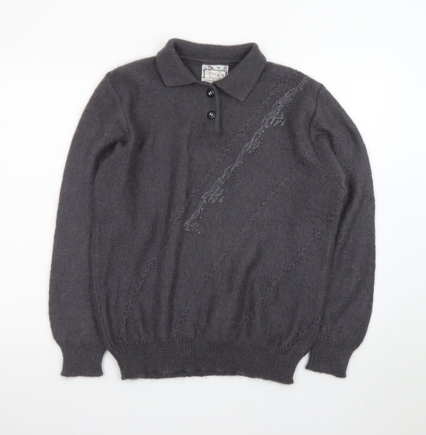 Sabri & Lory Women’s Grey Mohair Collared Pullover Jumper L