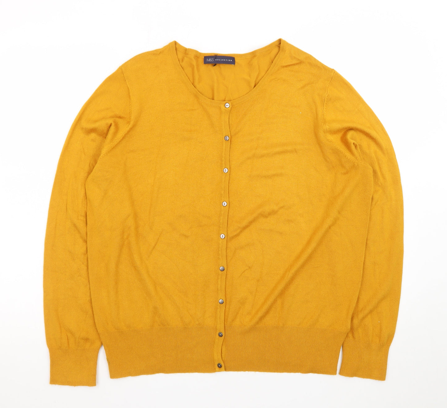 Marks and Spencer Women's Yellow Cardigan Size 20 Knit Long Sleeve