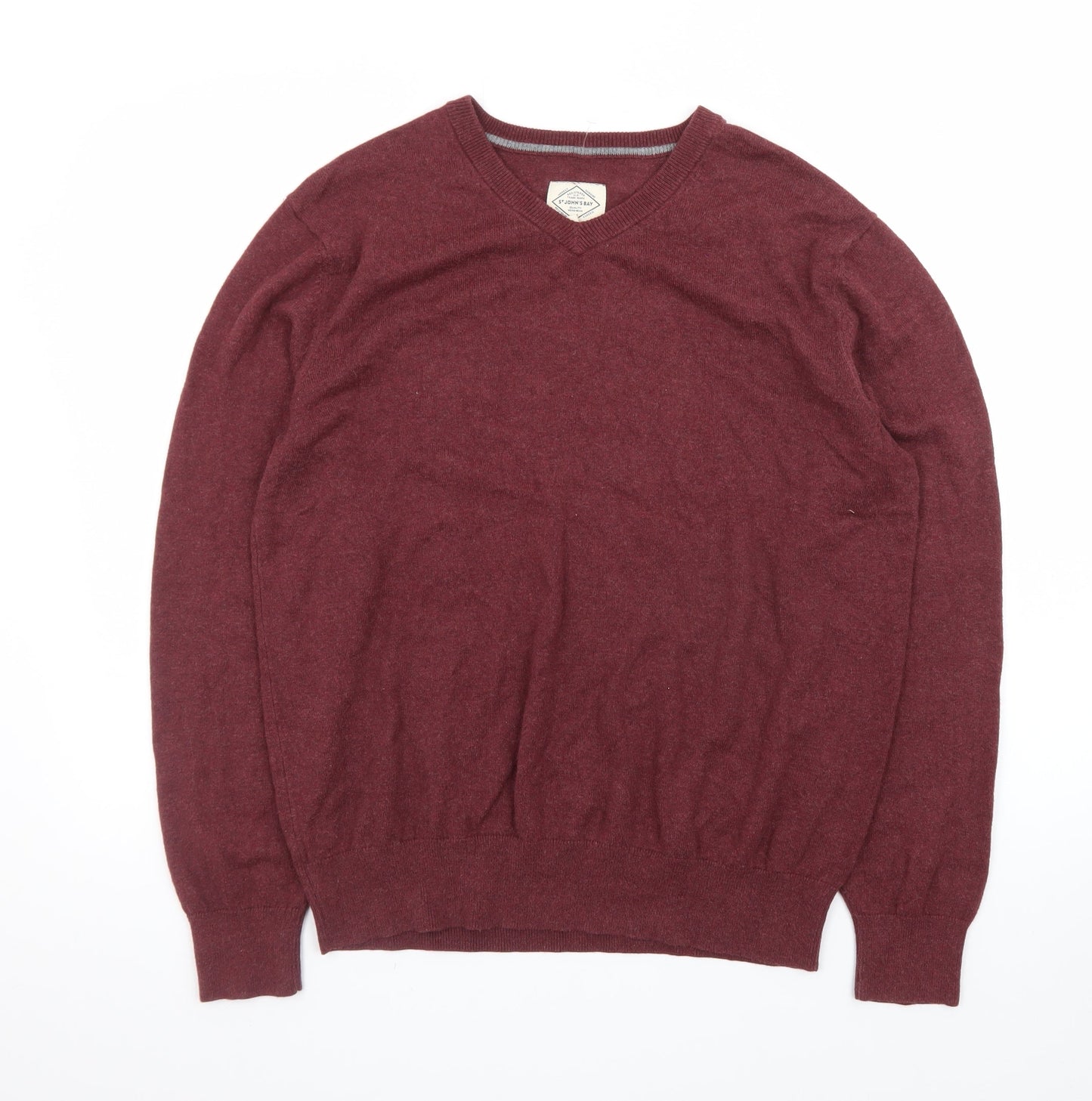 St John's Bay Men's Red Cotton Blend V-Neck Pullover Jumper M