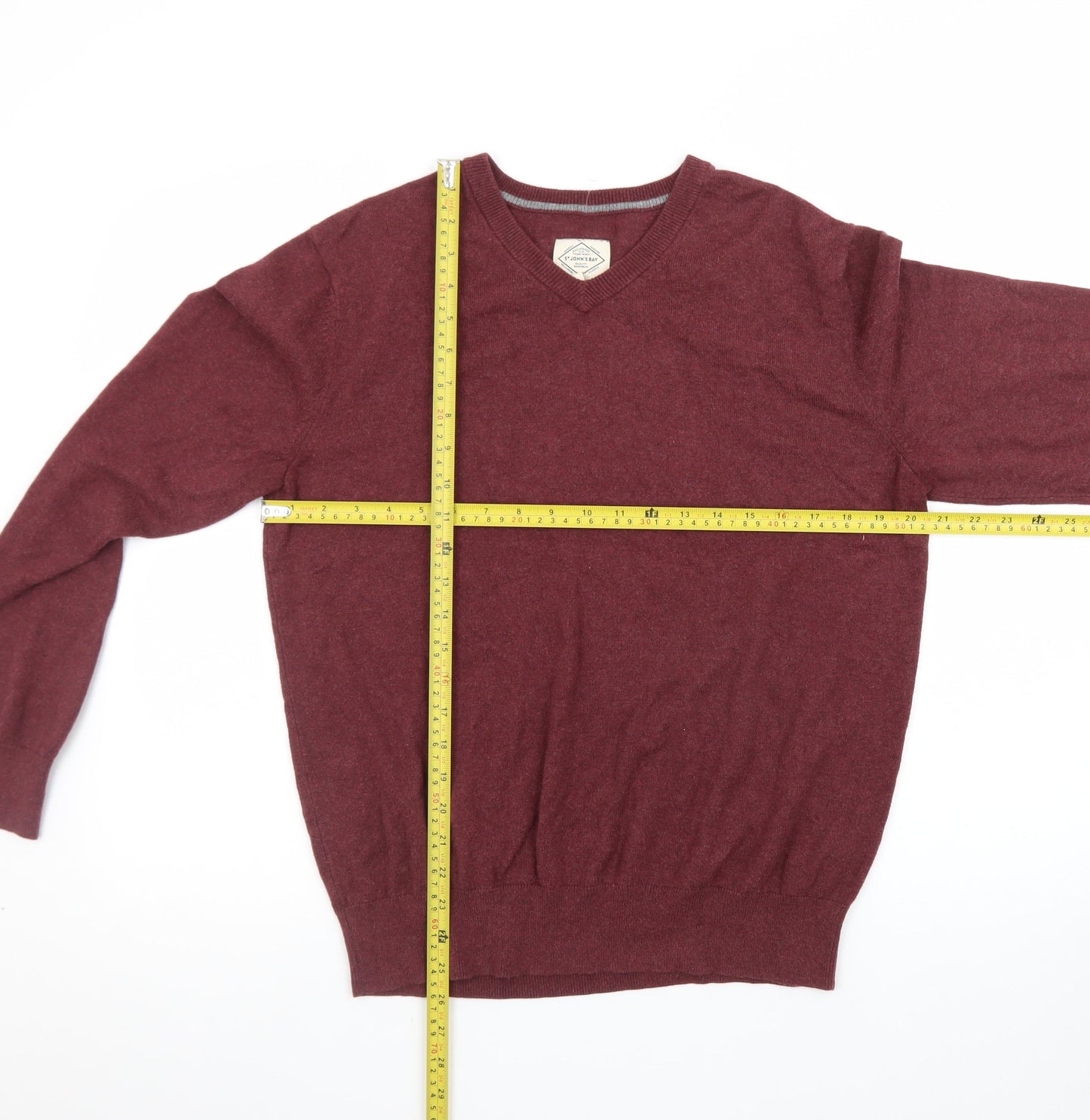 St John's Bay Men's Red Cotton Blend V-Neck Pullover Jumper M