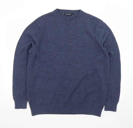 Nautica Men's Blue Cotton Crew Neck Pullover Jumper Size L