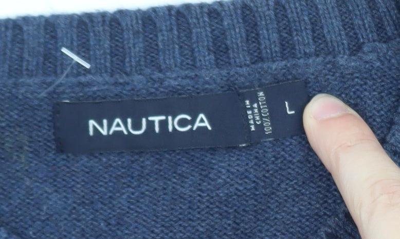 Nautica Men's Blue Cotton Crew Neck Pullover Jumper Size L