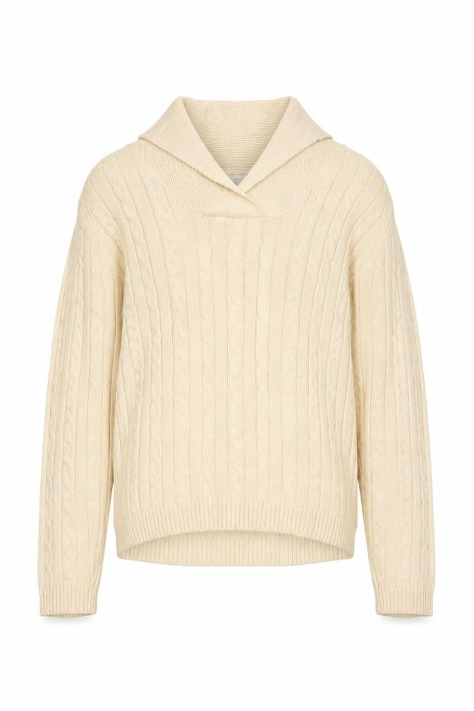 Charter Club Men Beige Cable-Knit Cotton Jumper L Collared Pullover