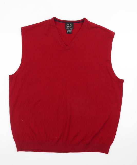 Jos A Bank Men's Red Wool V-Neck Sleeveless Vest Jumper XL