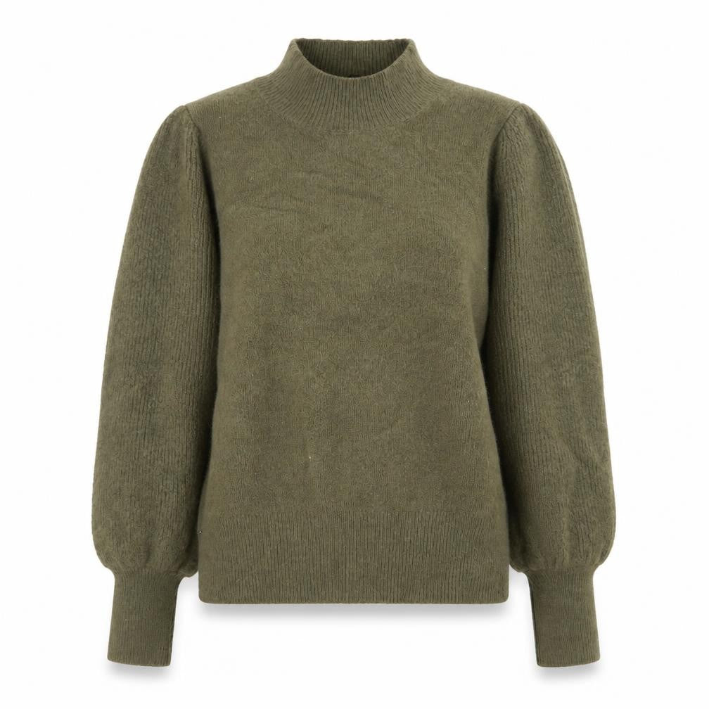 French Connection Women's Green Mock Neck Puff Sleeve Jumper M