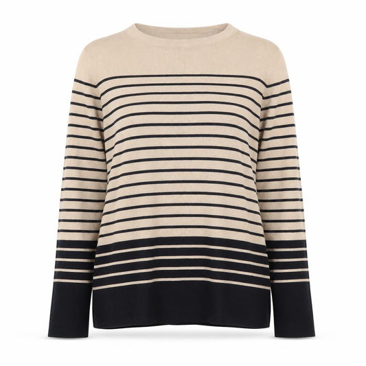 M&Co Women’s Beige Black Striped Cotton Jumper UK 14-16