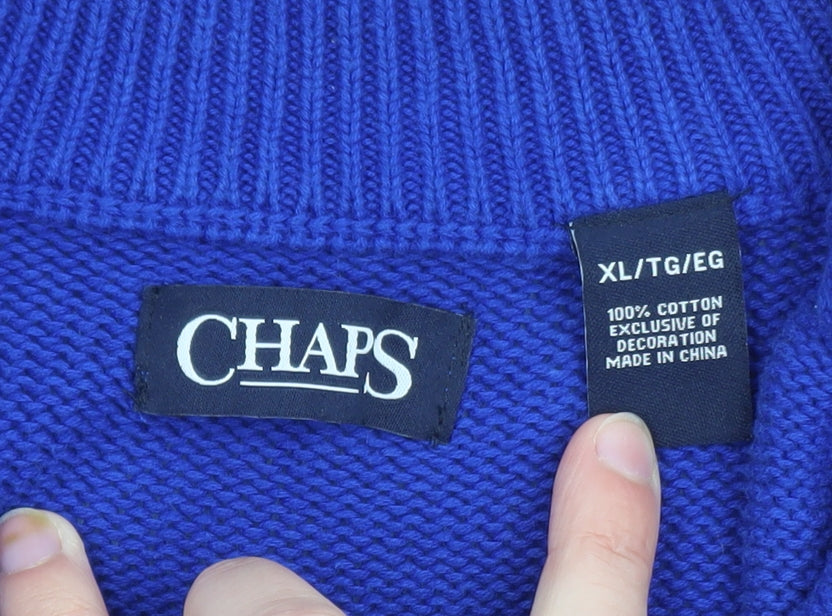 Chaps Men's Blue XL 1/4 Zip Cotton Knit Jumper