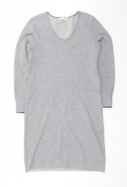 White Stuff Womens Grey Knit V-Neck Sweater Dress Size 10