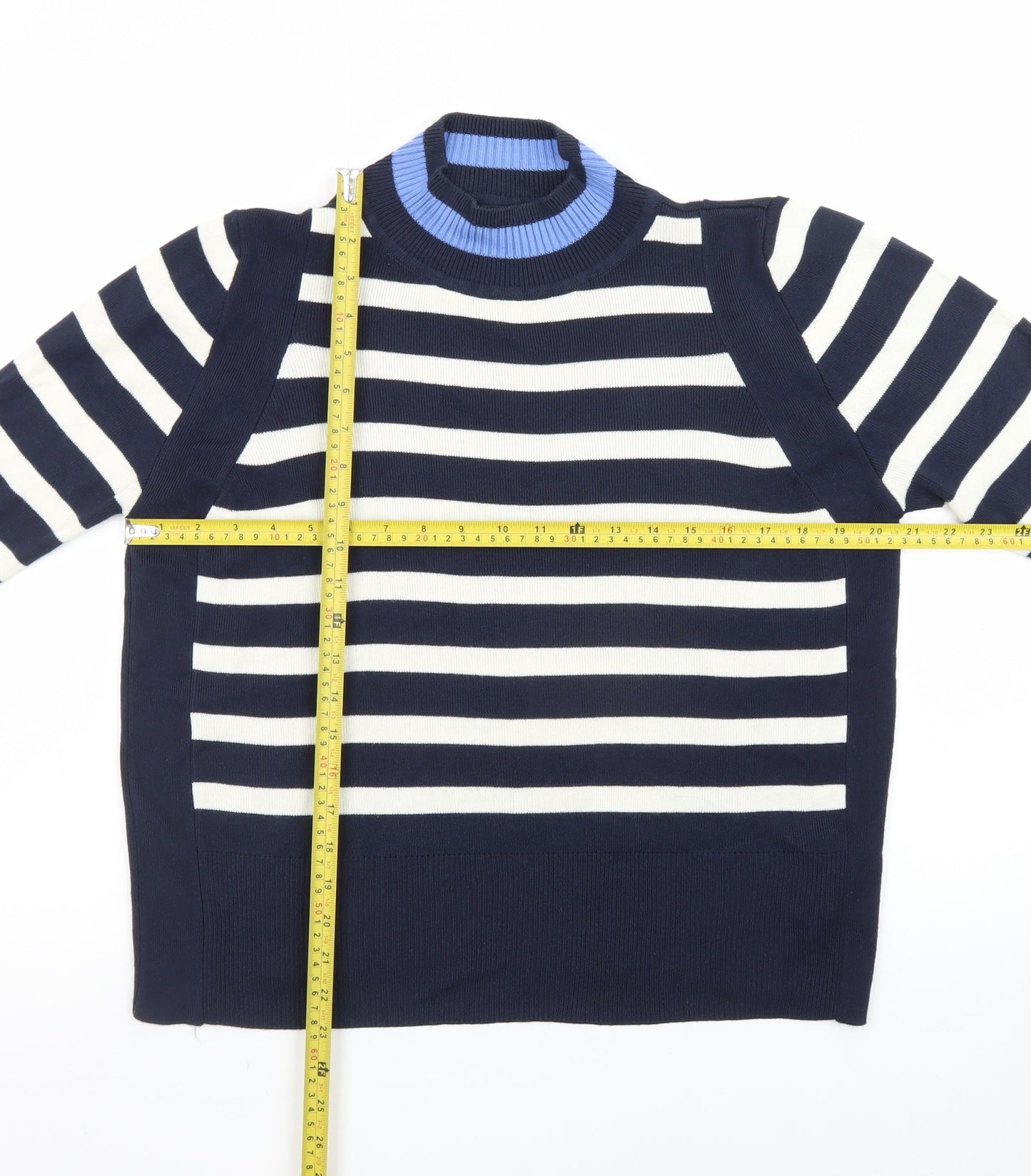 Marks and Spencer Women’s Blue Striped High Neck Jumper UK 16
