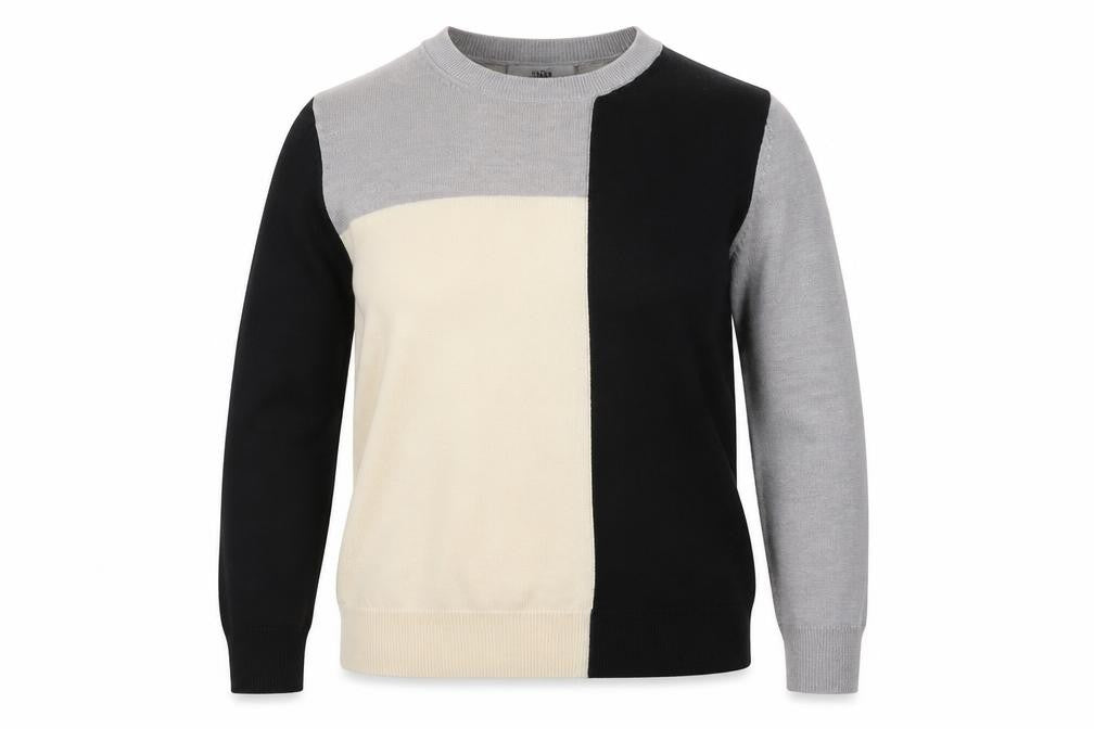 Marks & Spencer Women's Colour Block Knit Jumper Size 12 Black Grey Ivory