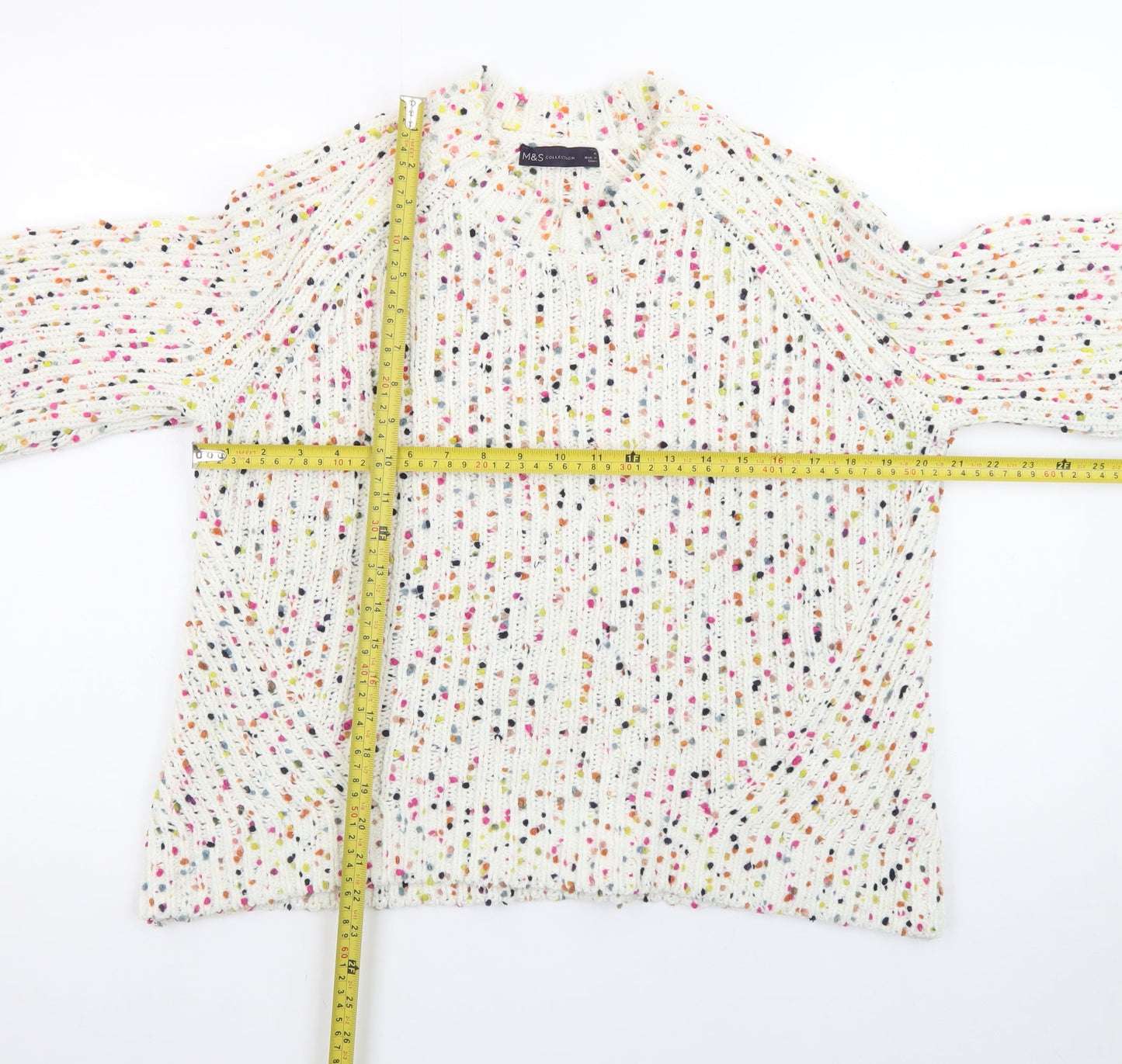 Marks and Spencer Women's Cream Multicoloured Speckled Knit Jumper Size M