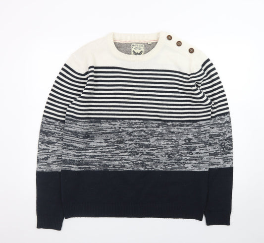 Brave Soul Men's Blue Striped Knit Crew Neck Pullover Jumper Size L